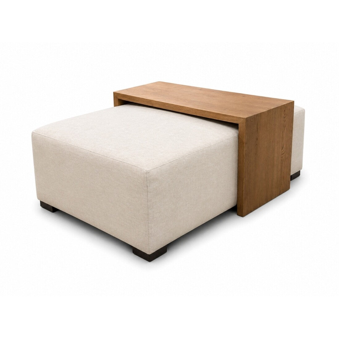Strada Ottoman in Floris Linen (Performance Fabric) with Golden Oak
