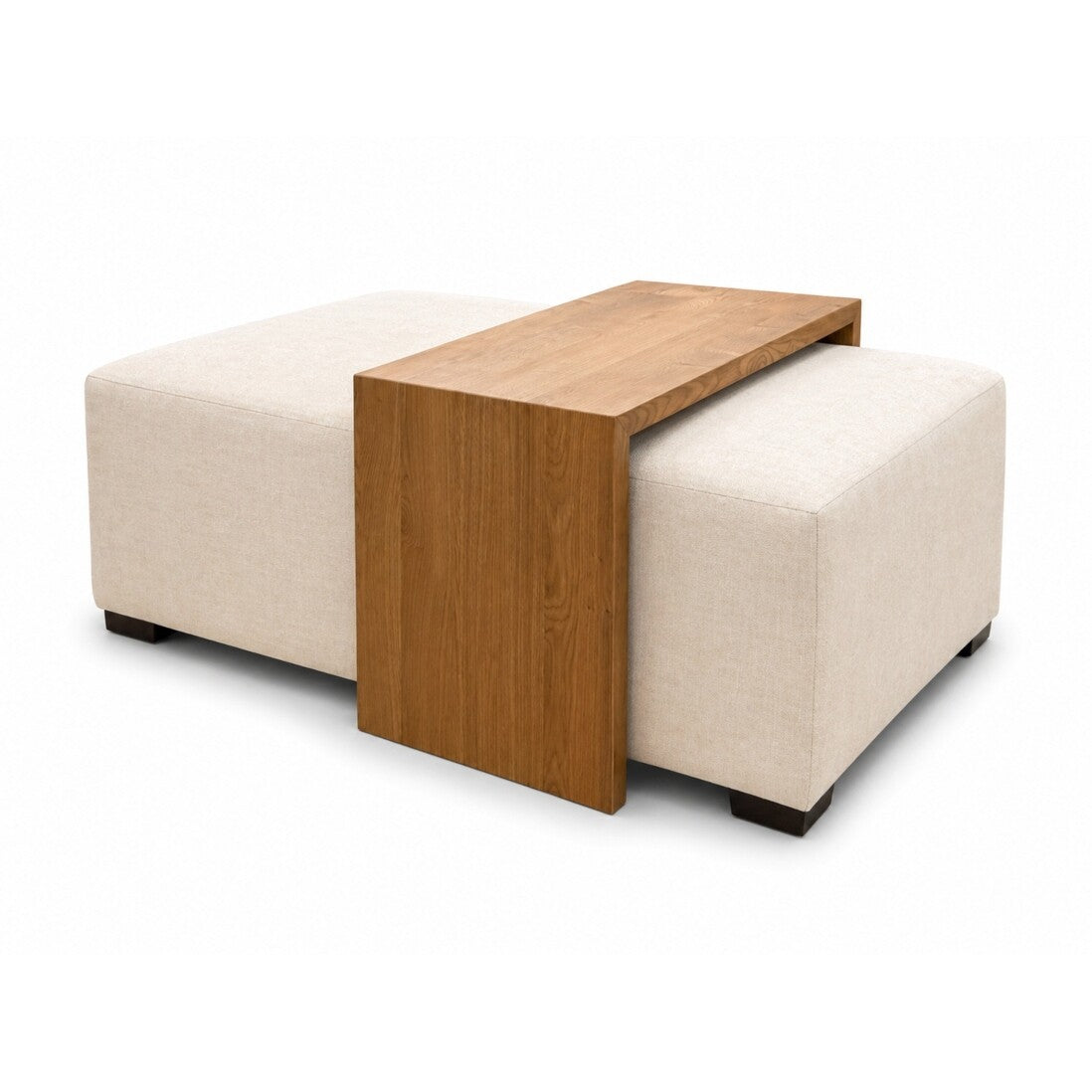 Strada Ottoman in Floris Linen (Performance Fabric) with Golden Oak