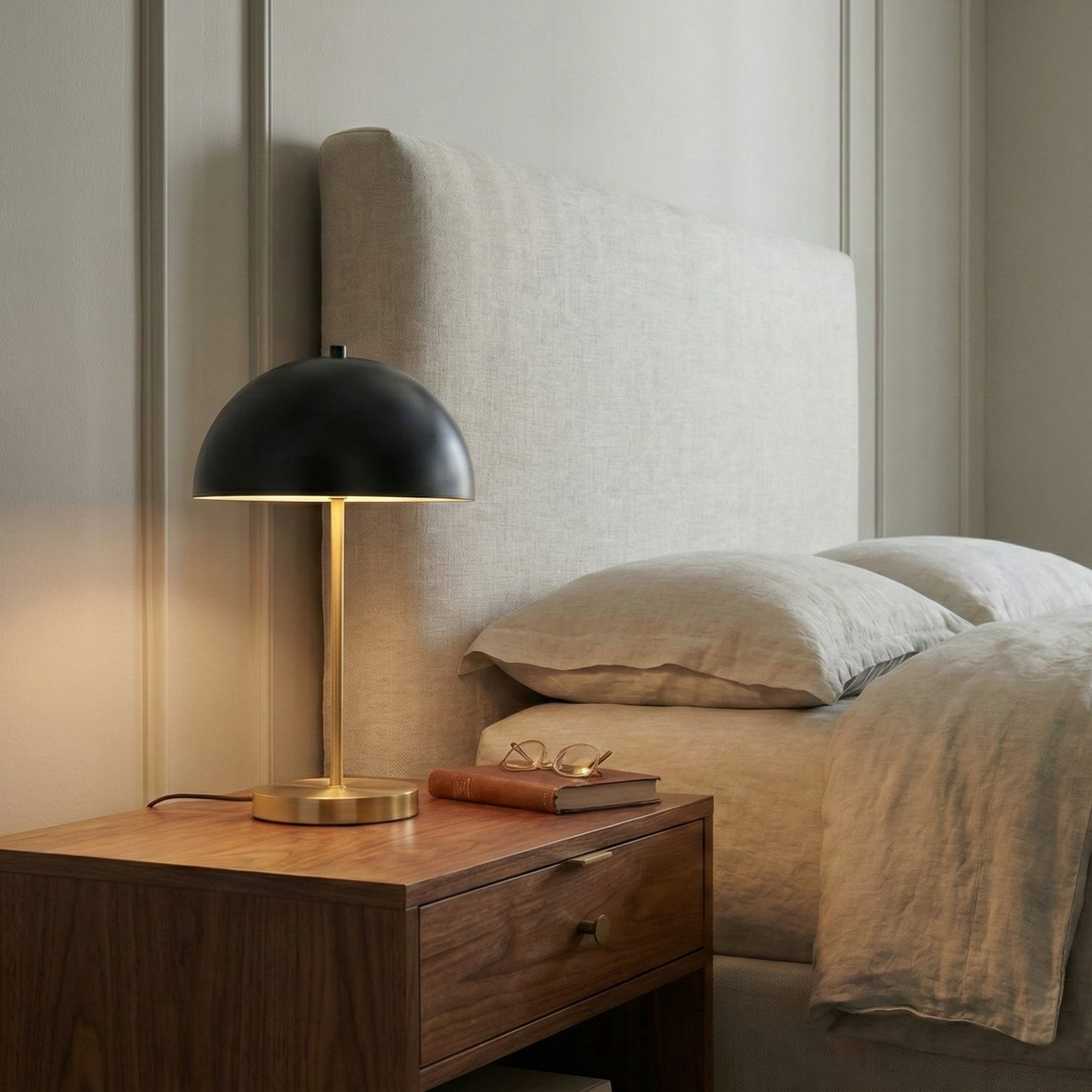 Stratos Table Lamp | Black Dome with Gilded Base