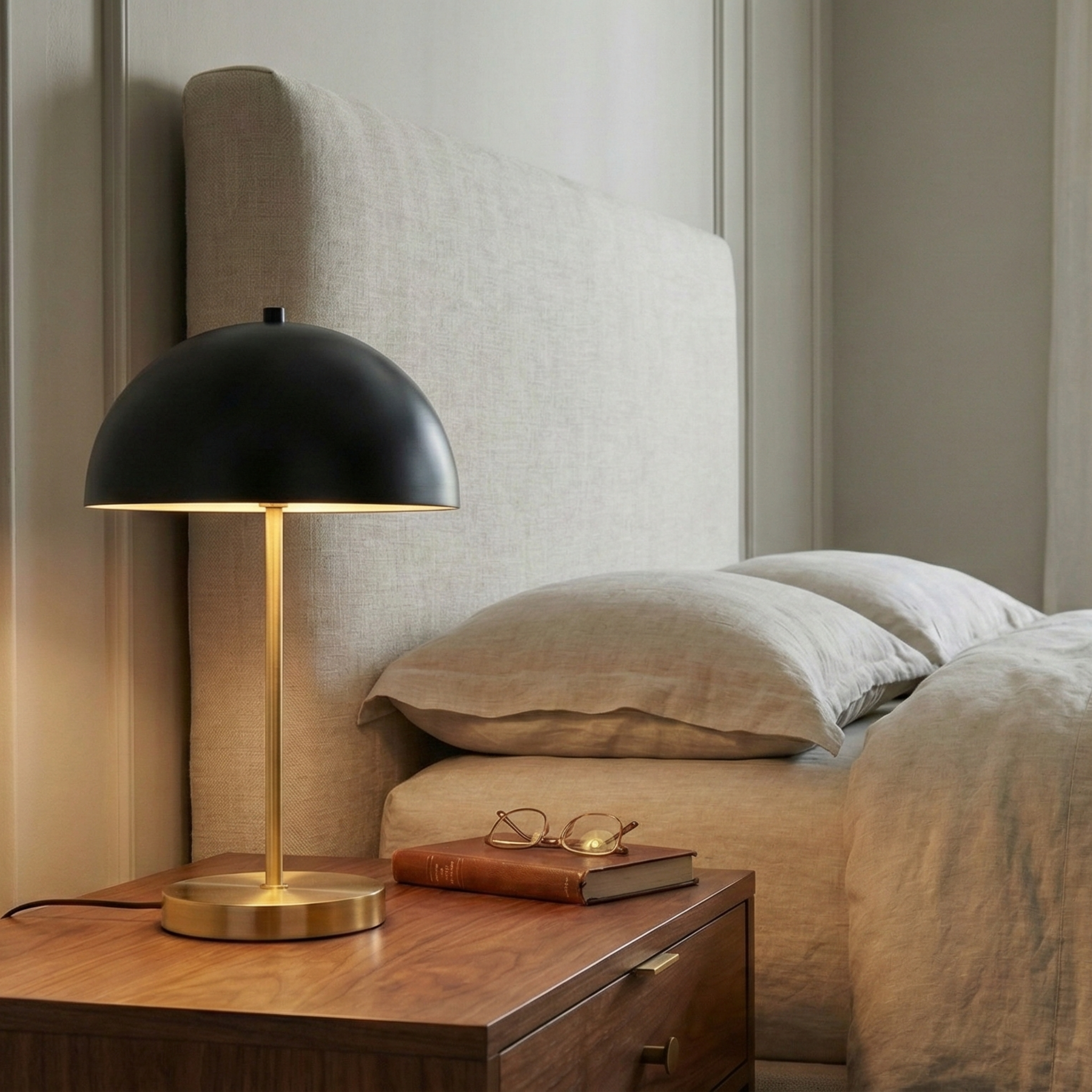 Stratos Table Lamp | Black Dome with Gilded Base