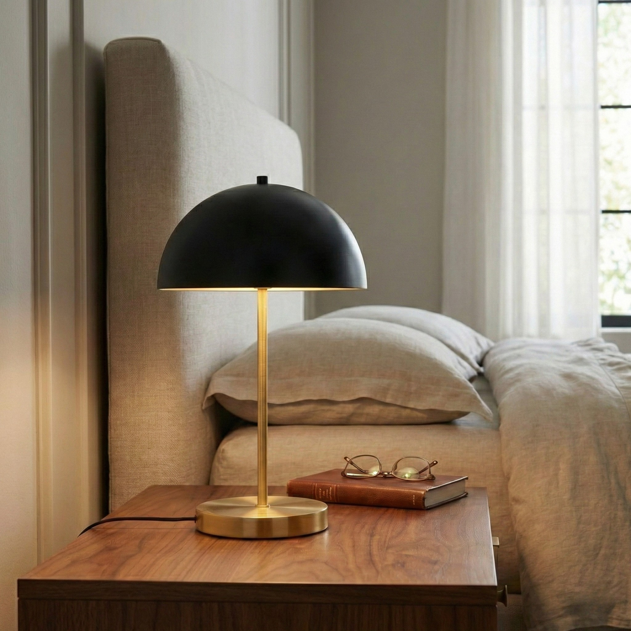 Stratos Table Lamp | Black Dome with Gilded Base