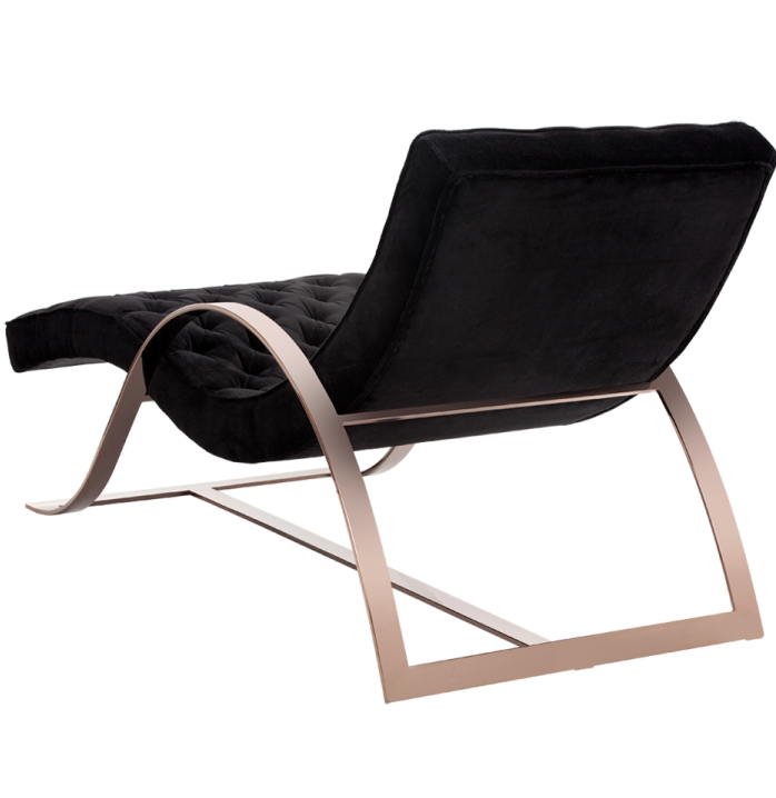 Palais Black Velvet Chaise Lounge with Rose Gold Legs