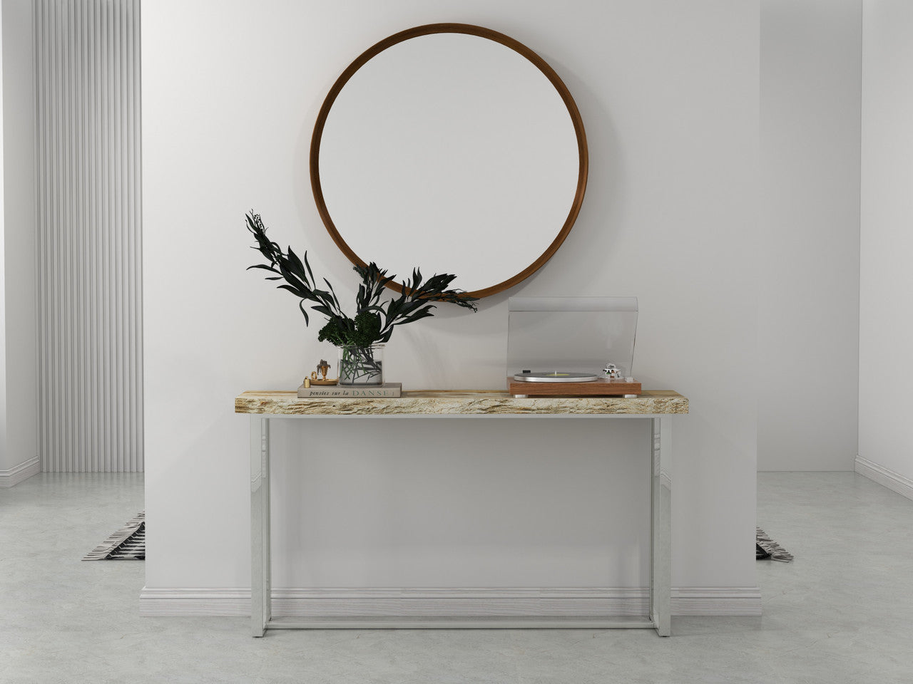 Relique - Raw Console - Polished Stainless Steel Frame - Natural Light Top