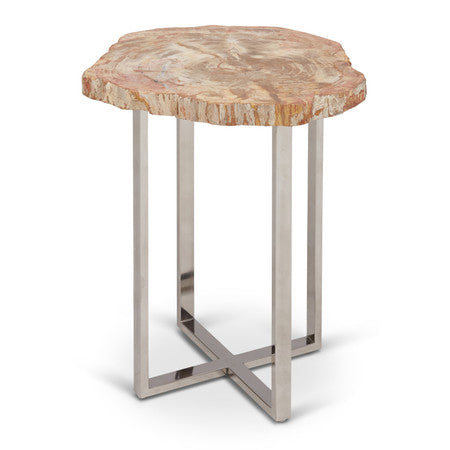 Relique Eliza End Table Polished Stainless Steel Base - Natural Light Top