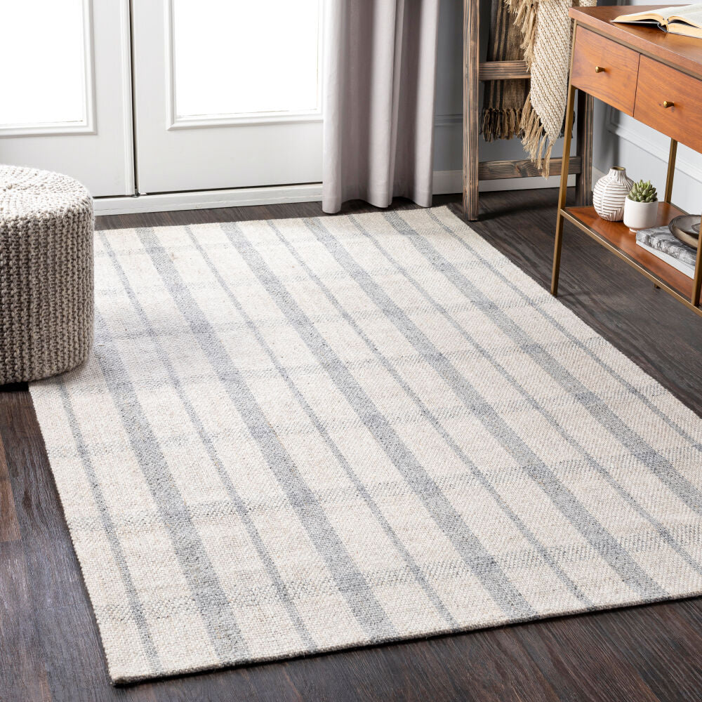 Tartan Gray/Oatmeal Handmade Rug - roomscene