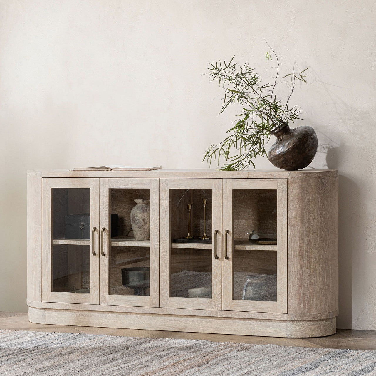 Travelle Cream Wash Oak Wood 4 Door Oval Buffet 78"