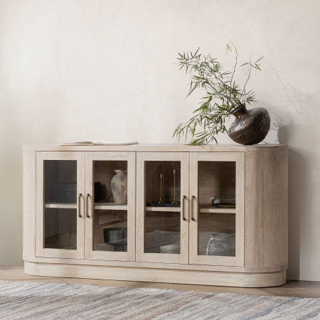 Travelle Cream Wash Oak Wood 4 Door Oval Buffet 78"