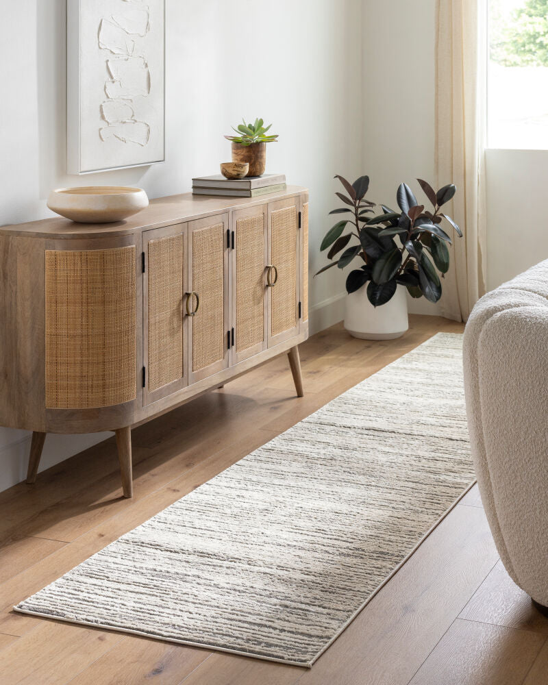 Tibetan Charcoal/Tan Machine Woven Rug - roomscene
