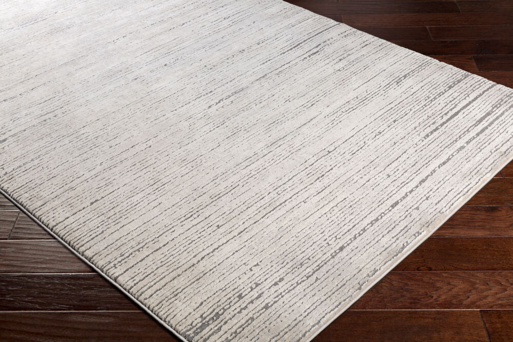 Tibetan Charcoal/Tan Machine Woven Rug - corner