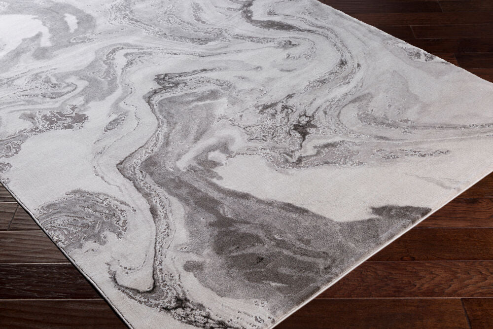 Tibetan Charcoal/White Machine Woven Rug TBT-2317 - corner