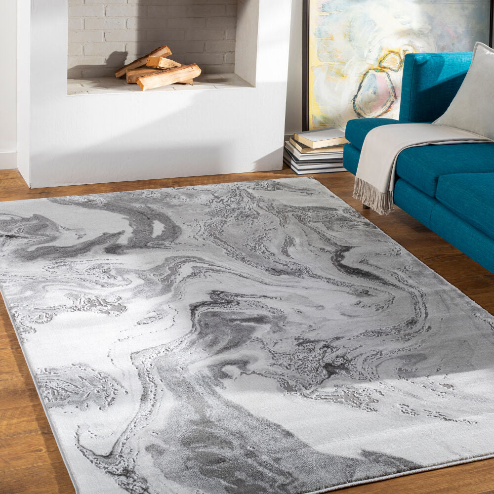 Tibetan Charcoal/White Machine Woven Rug TBT-2317 - roomscene
