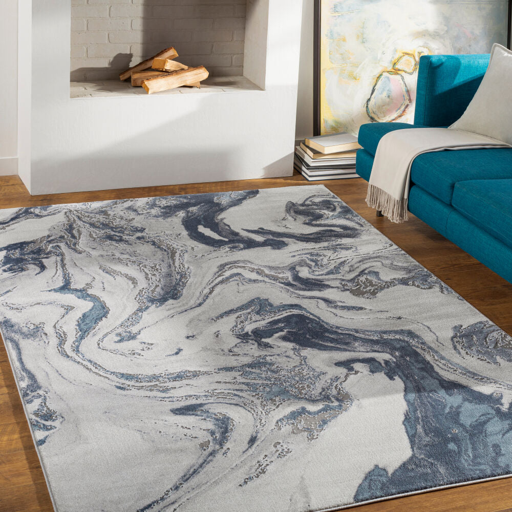 Tibetan Charcoal/White Machine Woven Rug TBT-2319 - roomscene