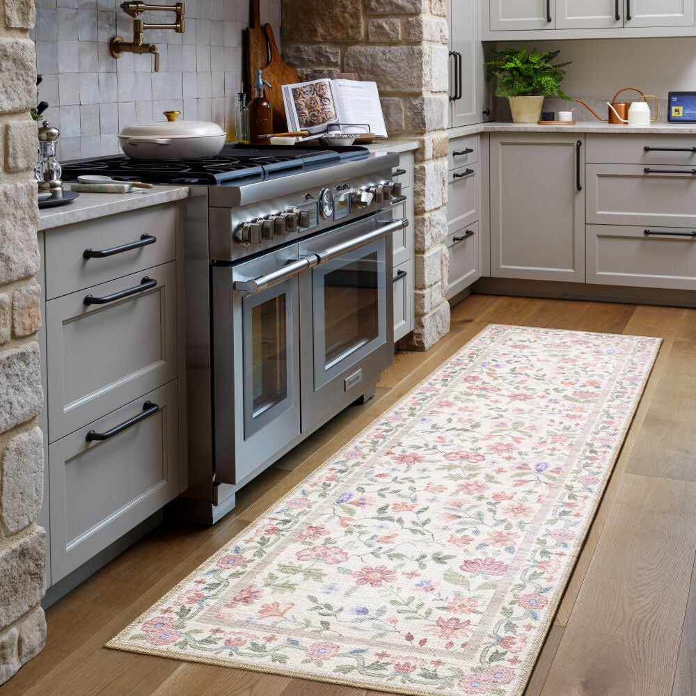 Thistle Bright Blue/Sage Machine Woven Rug - roomscene