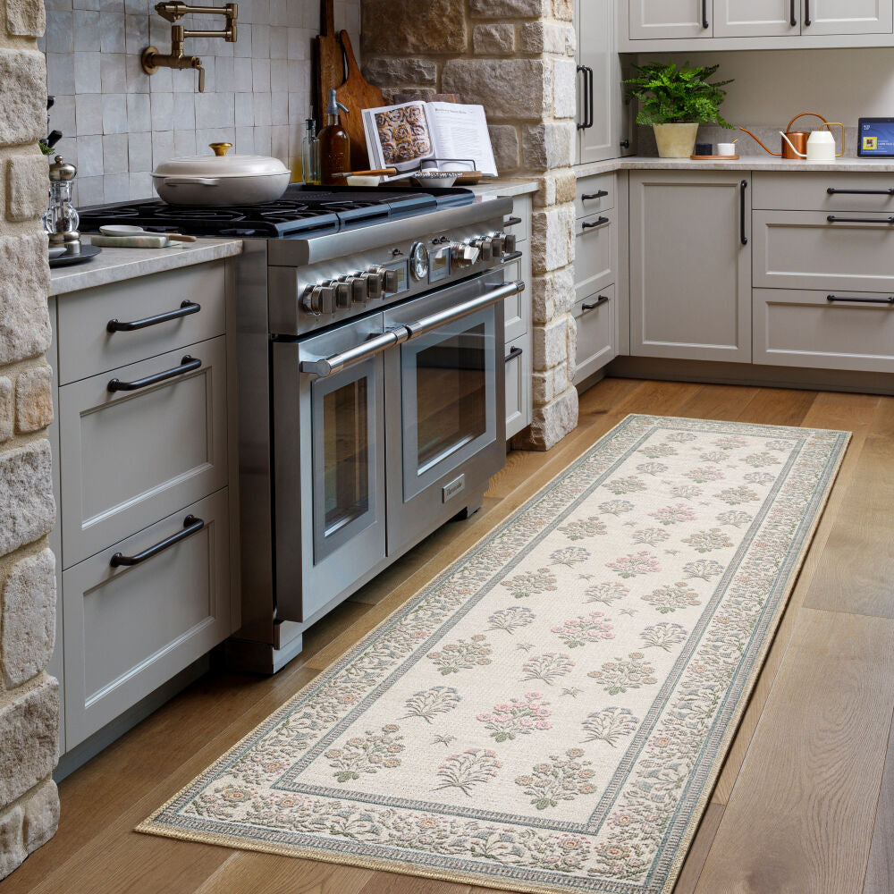 Thistle Camel/Purple Machine Woven Rug - roomscene