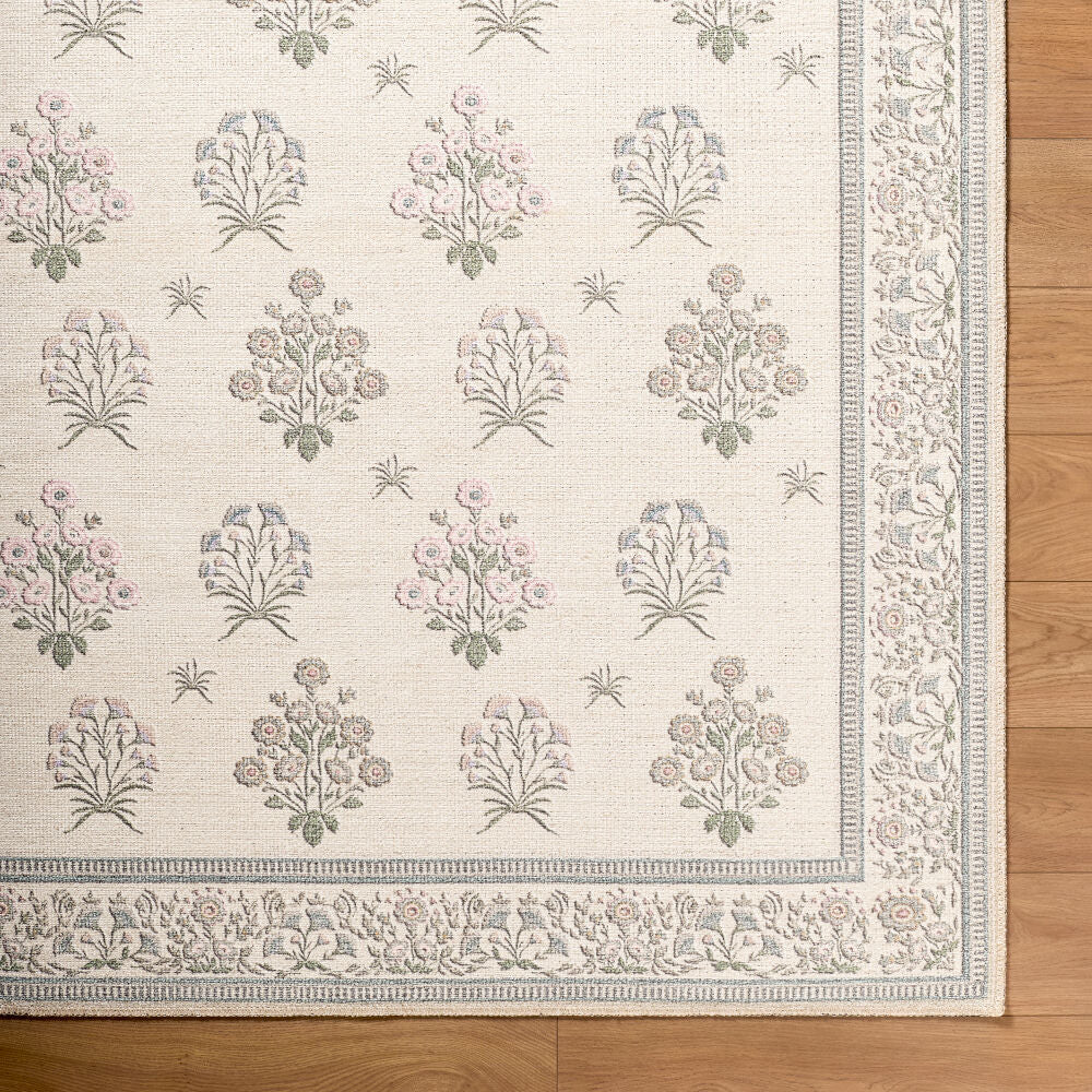 Thistle Camel/Purple Machine Woven Rug - overhead