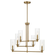 Timeless Six Lights Chandelier | Satin Brass and Clear Ribbed Glass