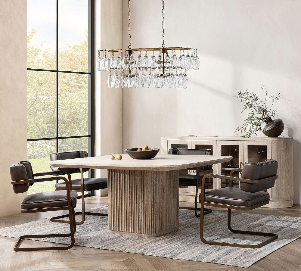 Travelle Cream Wash Oak Wood Square Pedestal Dining Table 60"