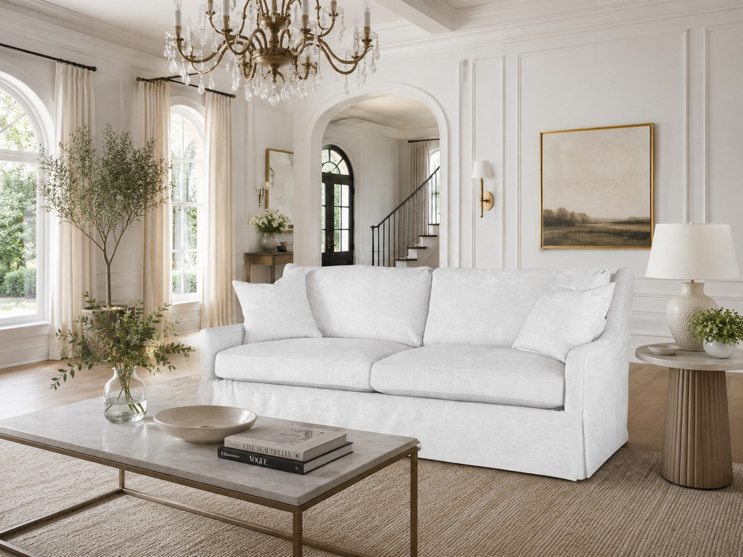 Trinity Sofa in Tidal Driftwood (Performance Fabric) lifestyle image - Tidal Driftwood Transitional