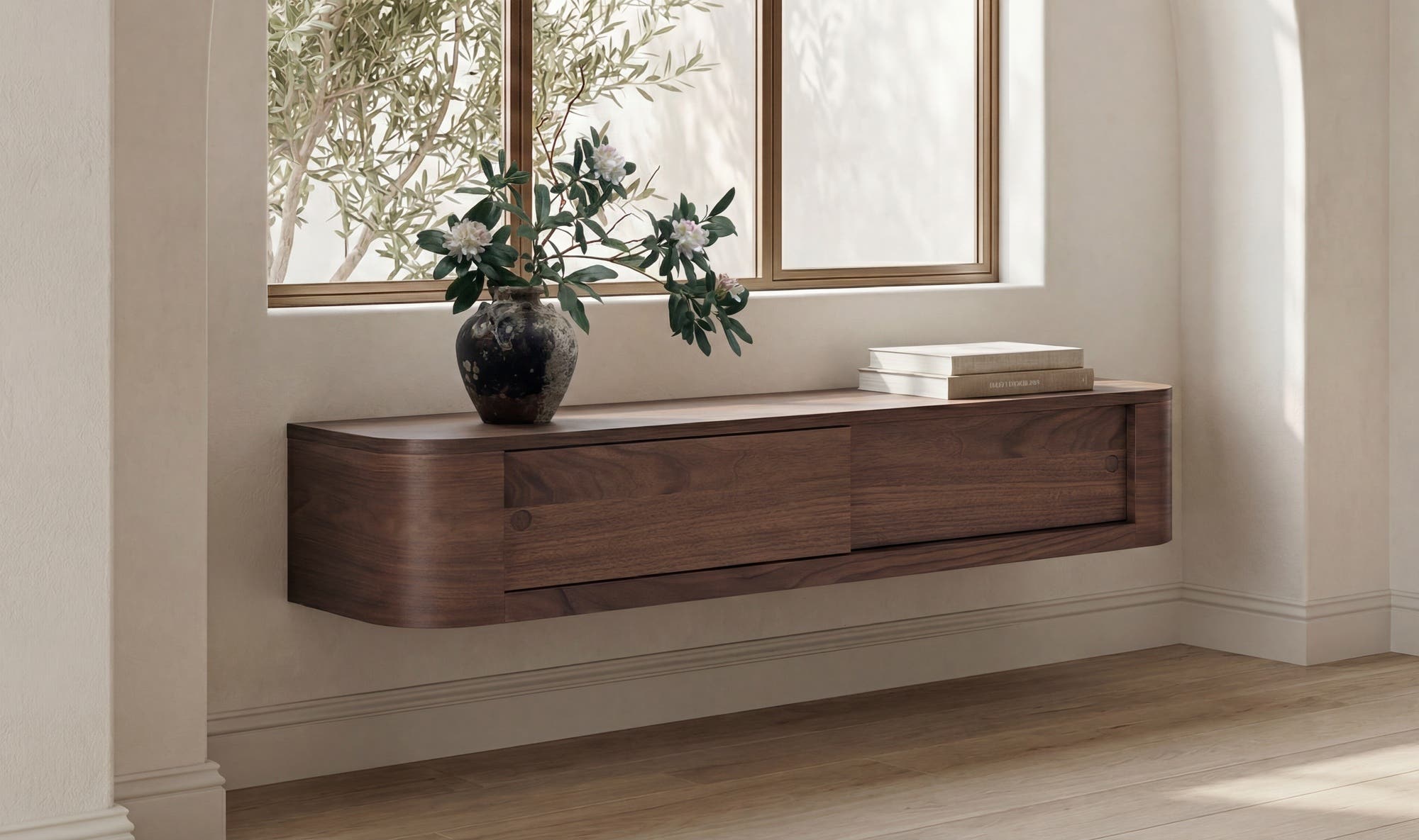 Round Off Floating Console Table Walnut by Moe's Home Collection - view 5