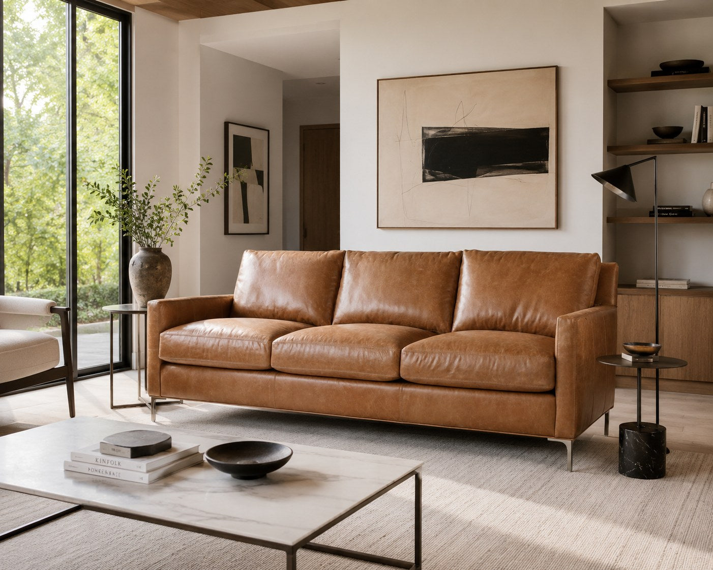 Turner Sofa in Iceburg Cognac lifestyle image - Cognac Transitional Contemporary