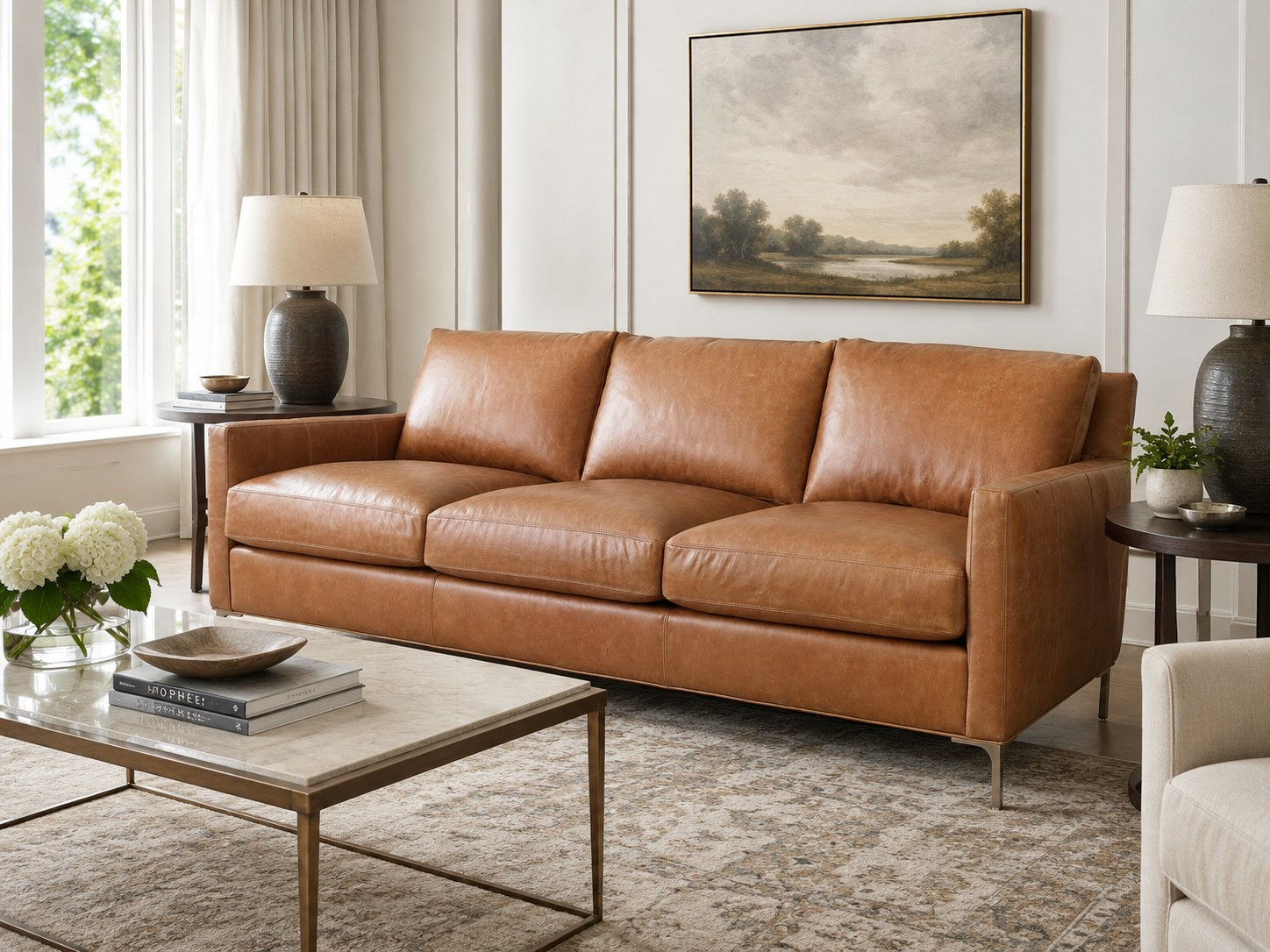 Turner Sofa in Iceburg Cognac lifestyle image - Iceburg Cognac Transitional