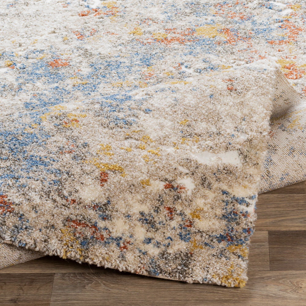 Tuscany Blue/Tan Machine Woven Rug - fold