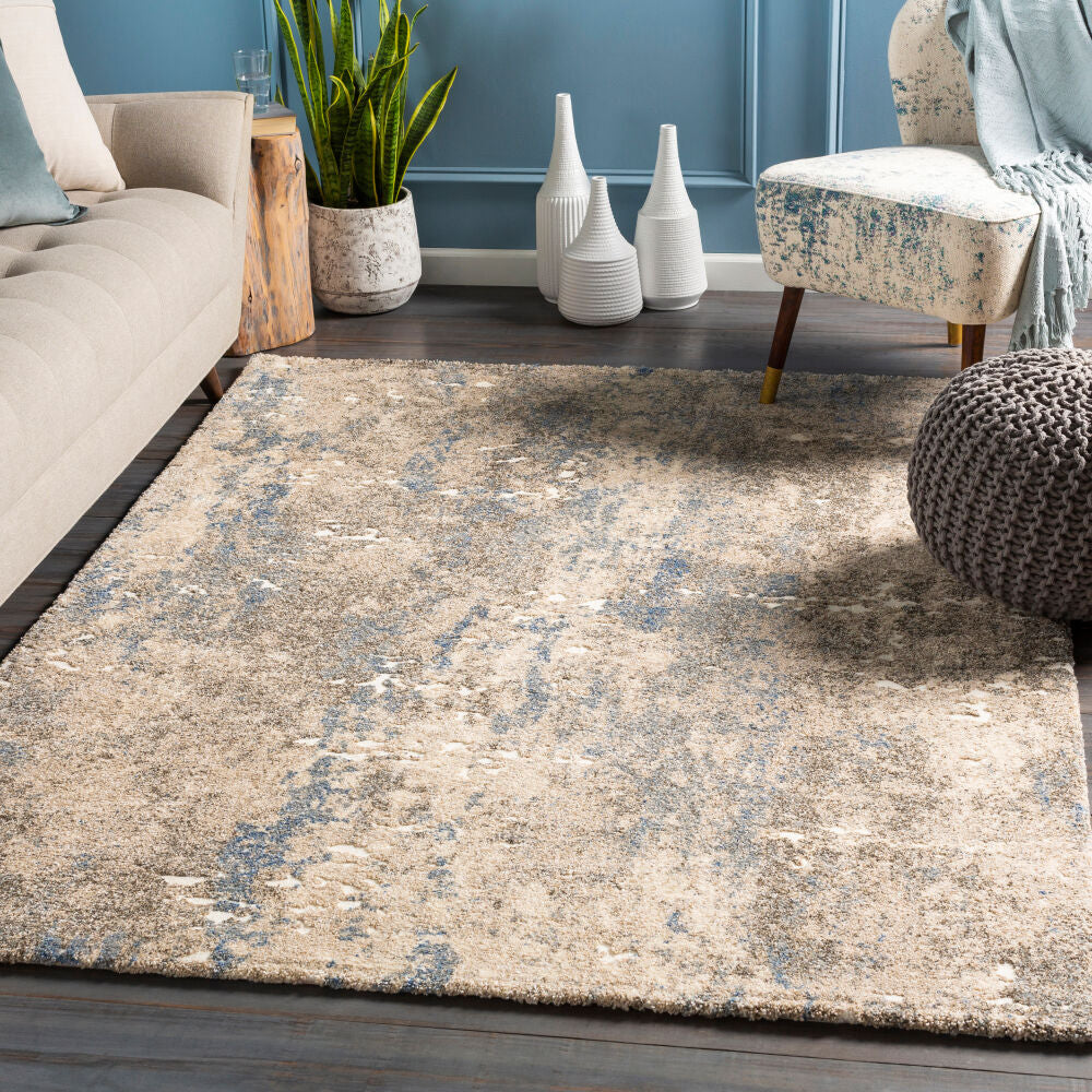 Tuscany Blue/White Machine Woven Rug - roomscene