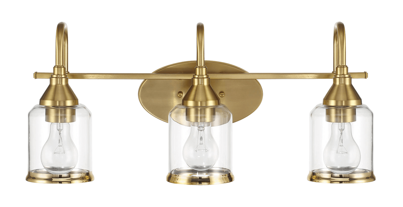 Twilight Three Lights Brushed Gold Contemporary Vanity Light 22"W × 10"H × 7.48"E with Clear Glass