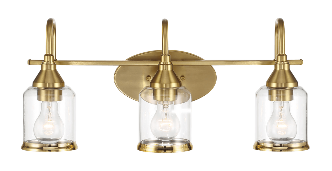 Twilight Three Lights Brushed Gold Contemporary Vanity Light 22"W × 10"H × 7.48"E with Clear Glass