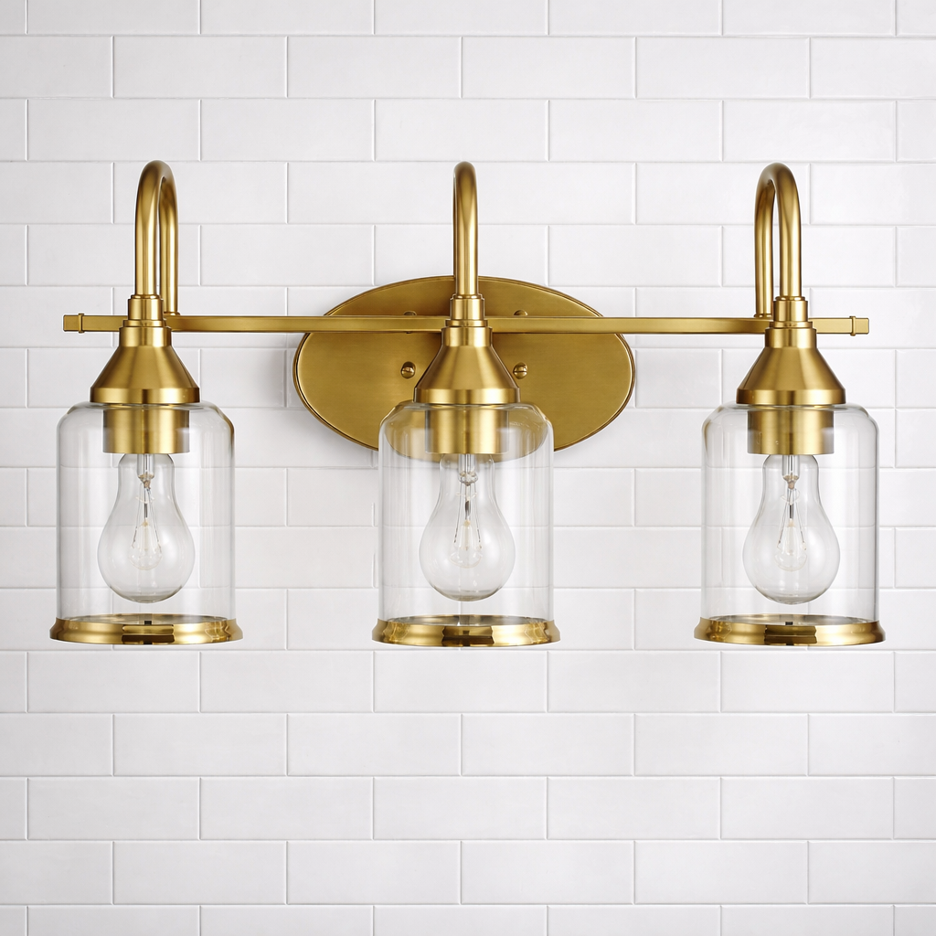 Twilight Vanity Light | Brushed Gold and Three-Light Clear Glass Design