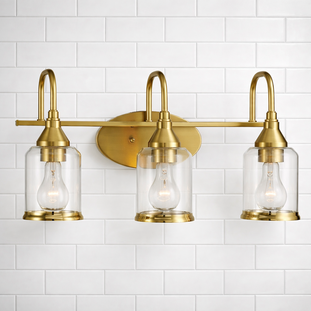 Twilight Vanity Light | Brushed Gold and Three-Light Clear Glass Design
