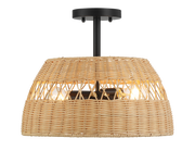 Twinkle 2-Light Rattan Semi-Flush Mount | Black Metal and Woven Farmhouse Ceiling Light