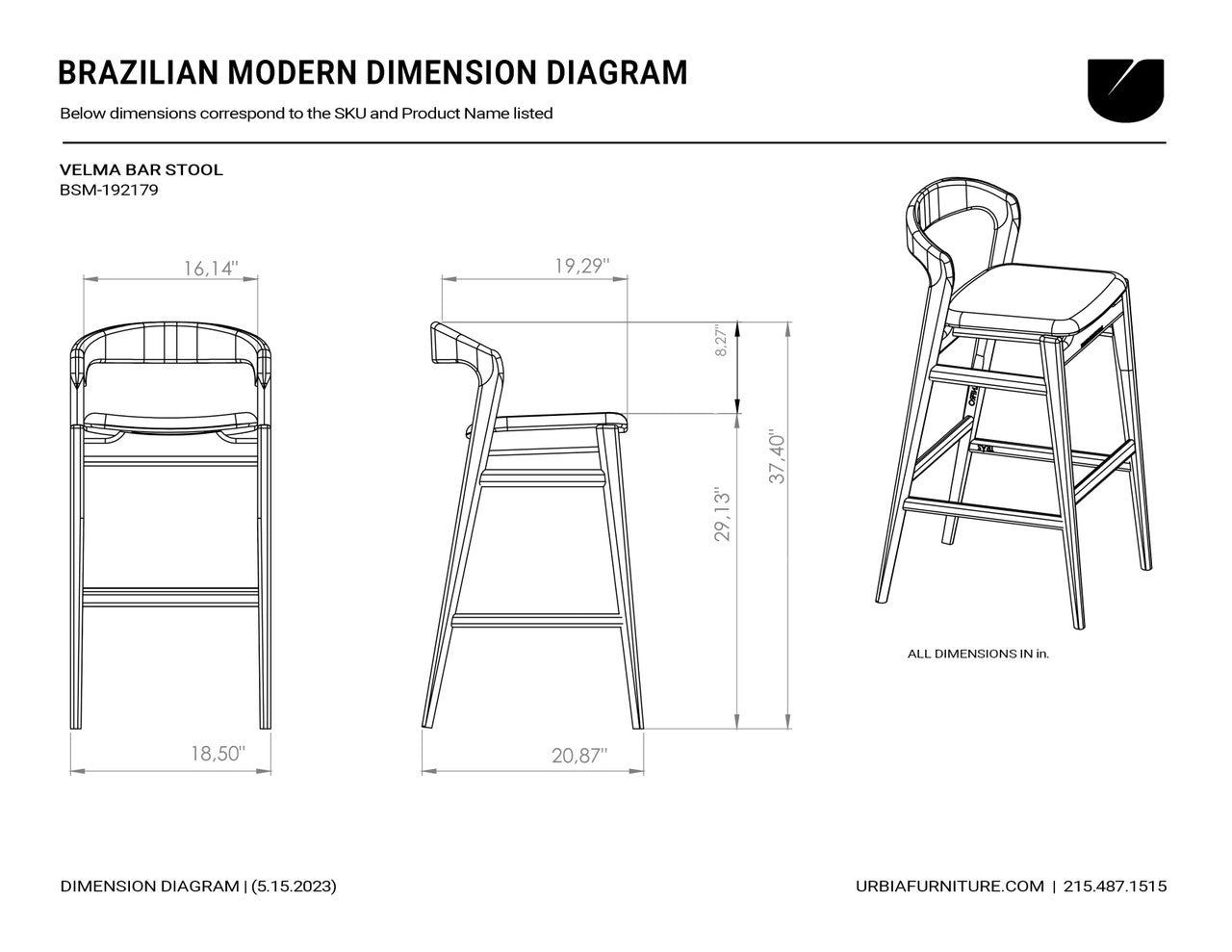 Modern Brazilian - Velma - Bar Stool - Medley Ivory Seat - Nogal Frame