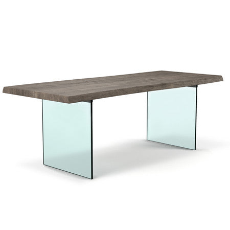 Brooks Dining Table Glass Base 40" x 79" Sandblasted Grey Top - Clear Glass Base