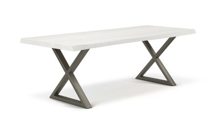 Brooks Dining Table X Base 40" x 116" White Wash Top - Pewter Base
