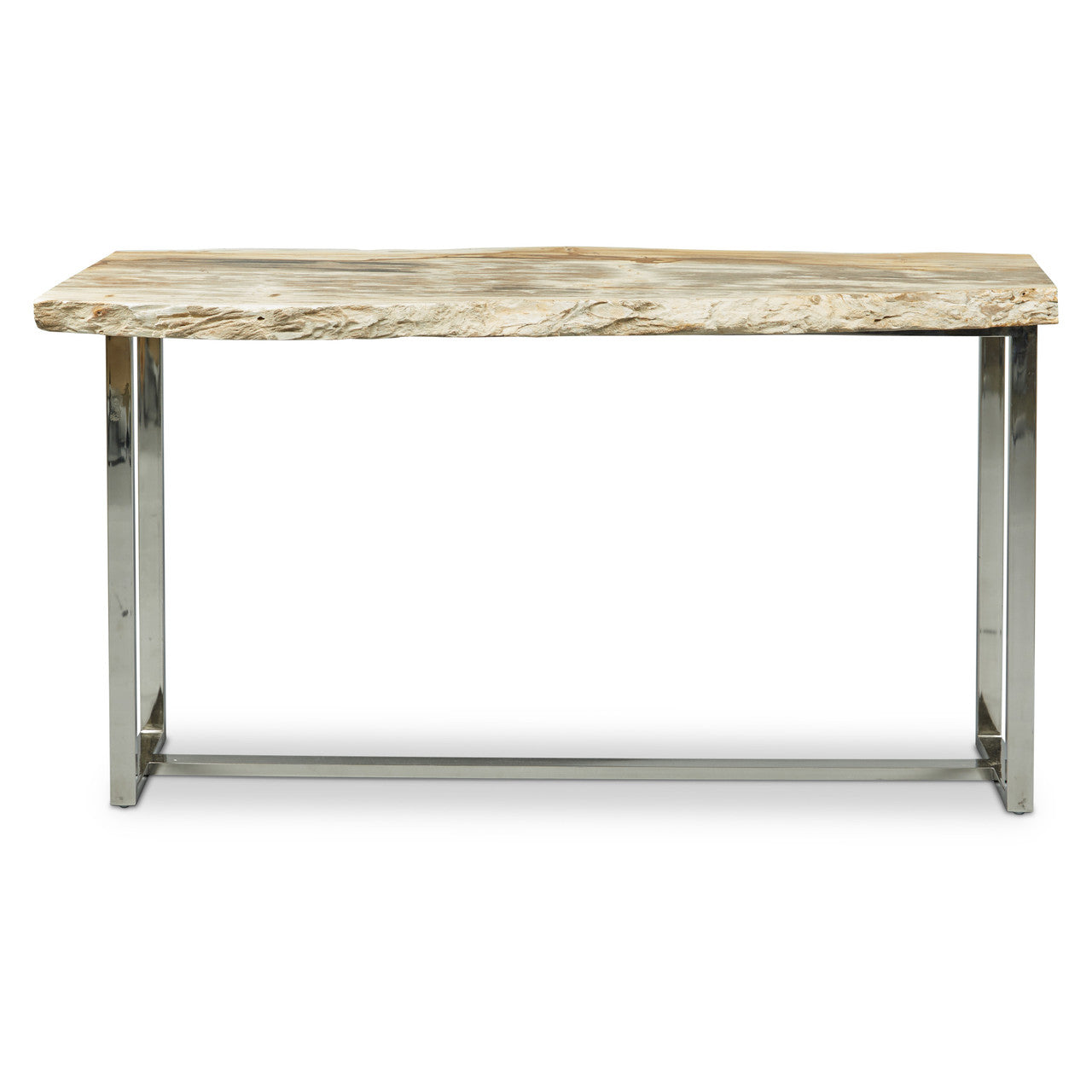 Relique - Raw Console - Polished Stainless Steel Frame - Natural Light Top
