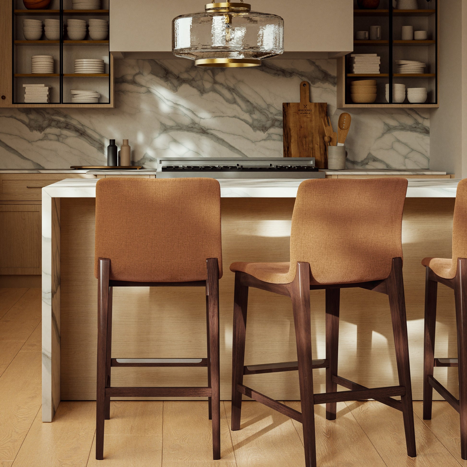 Modern Brazilian - Godan Stool - Counter Height - Jackpot Terracotta Seat - Nogal Frame by Urbia