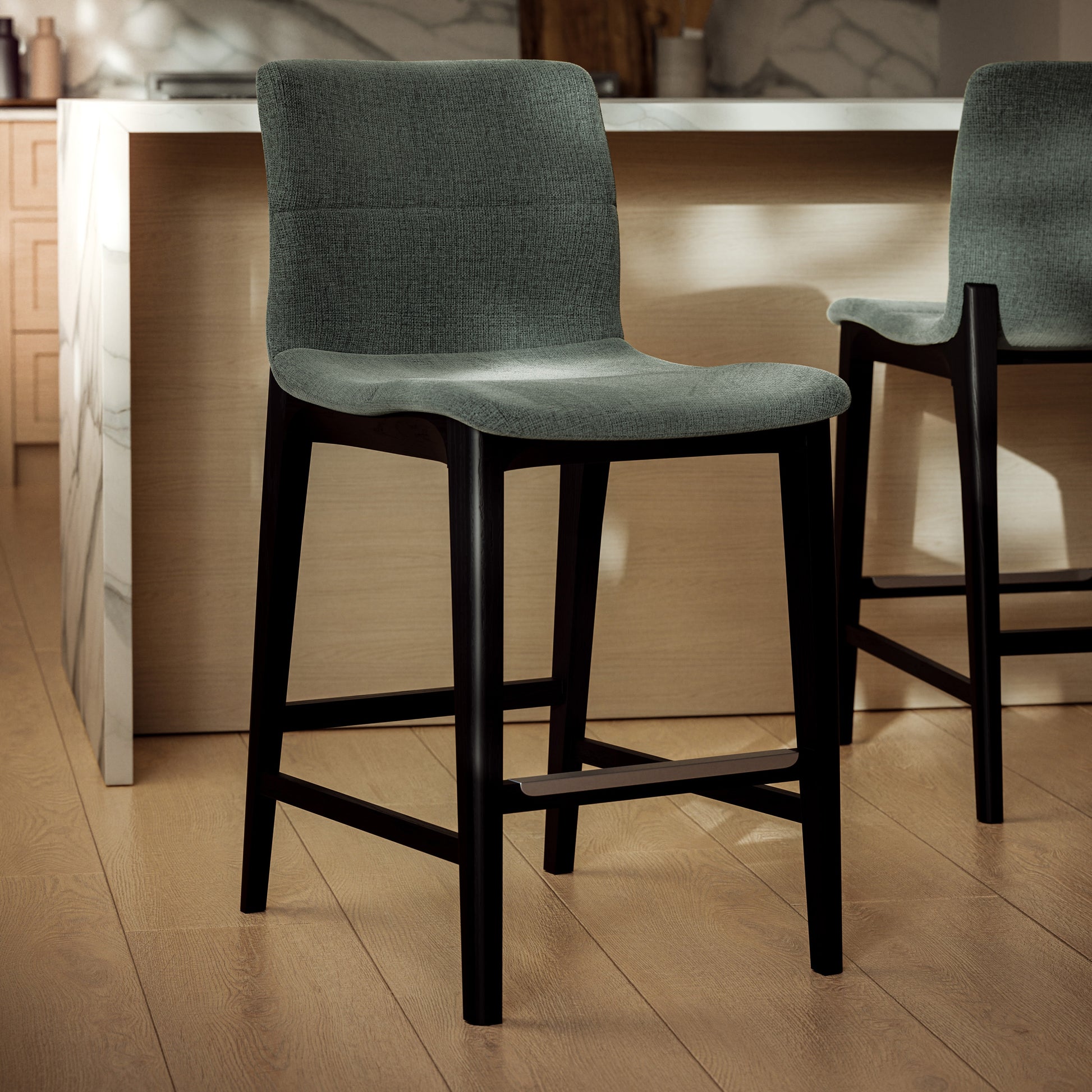 Modern Brazilian - Godan Stool - Counter Height - Jackpot Teal Seat - Ebano Frame by Urbia
