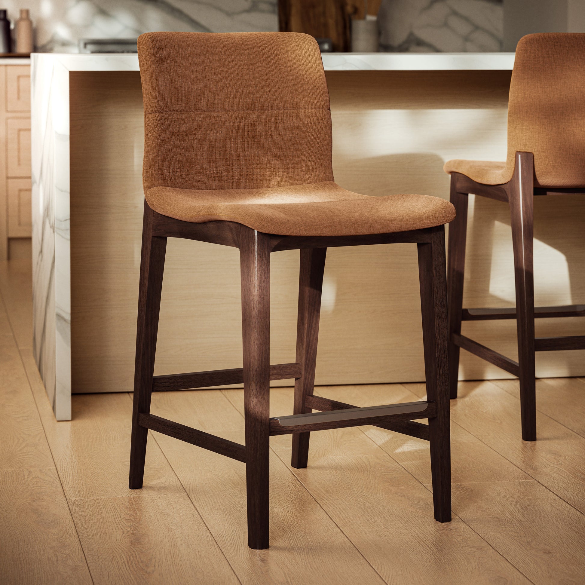 Modern Brazilian - Godan Stool - Counter Height - Jackpot Terracotta Seat - Nogal Frame by Urbia