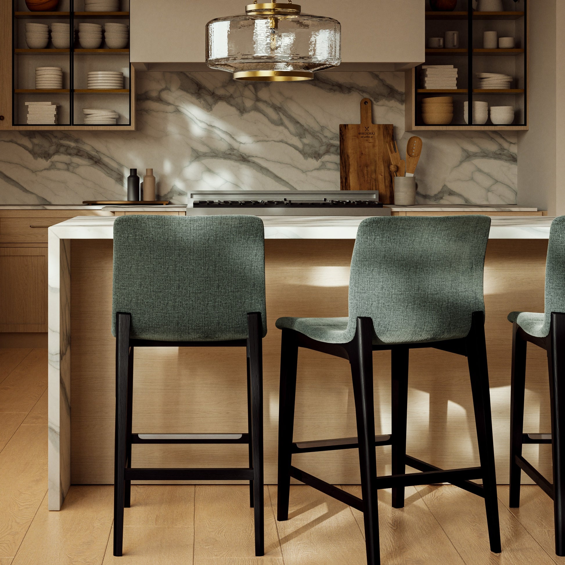 Modern Brazilian - Godan Stool - Counter Height - Jackpot Teal Seat - Ebano Frame by Urbia