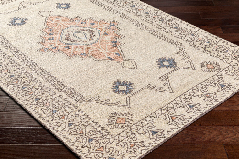 Urfa Charcoal/Peach Handmade Rug - corner