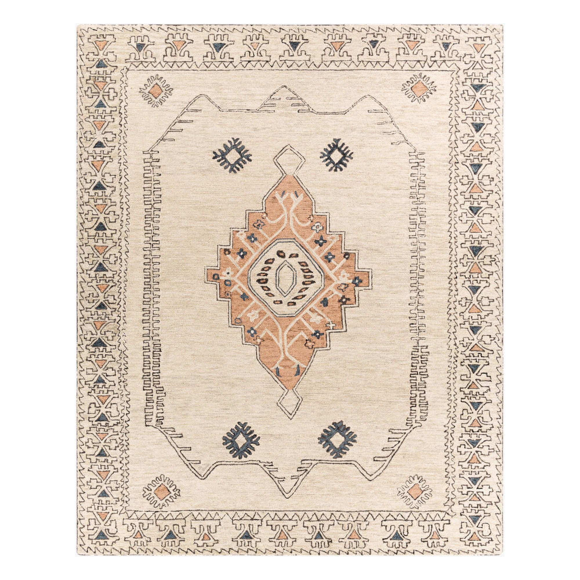 Urfa Charcoal/Peach Handmade Rug - 2' x 3'