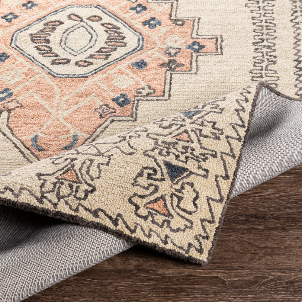 Urfa Charcoal/Peach Handmade Rug - fold