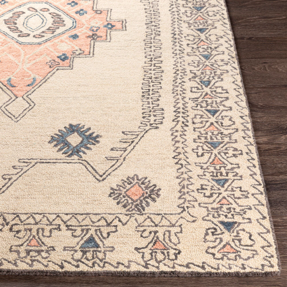 Urfa Charcoal/Peach Handmade Rug - front