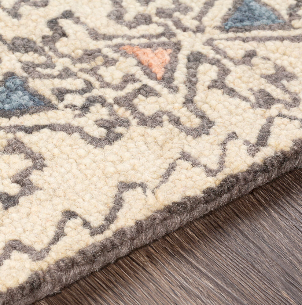 Urfa Charcoal/Peach Handmade Rug - texture