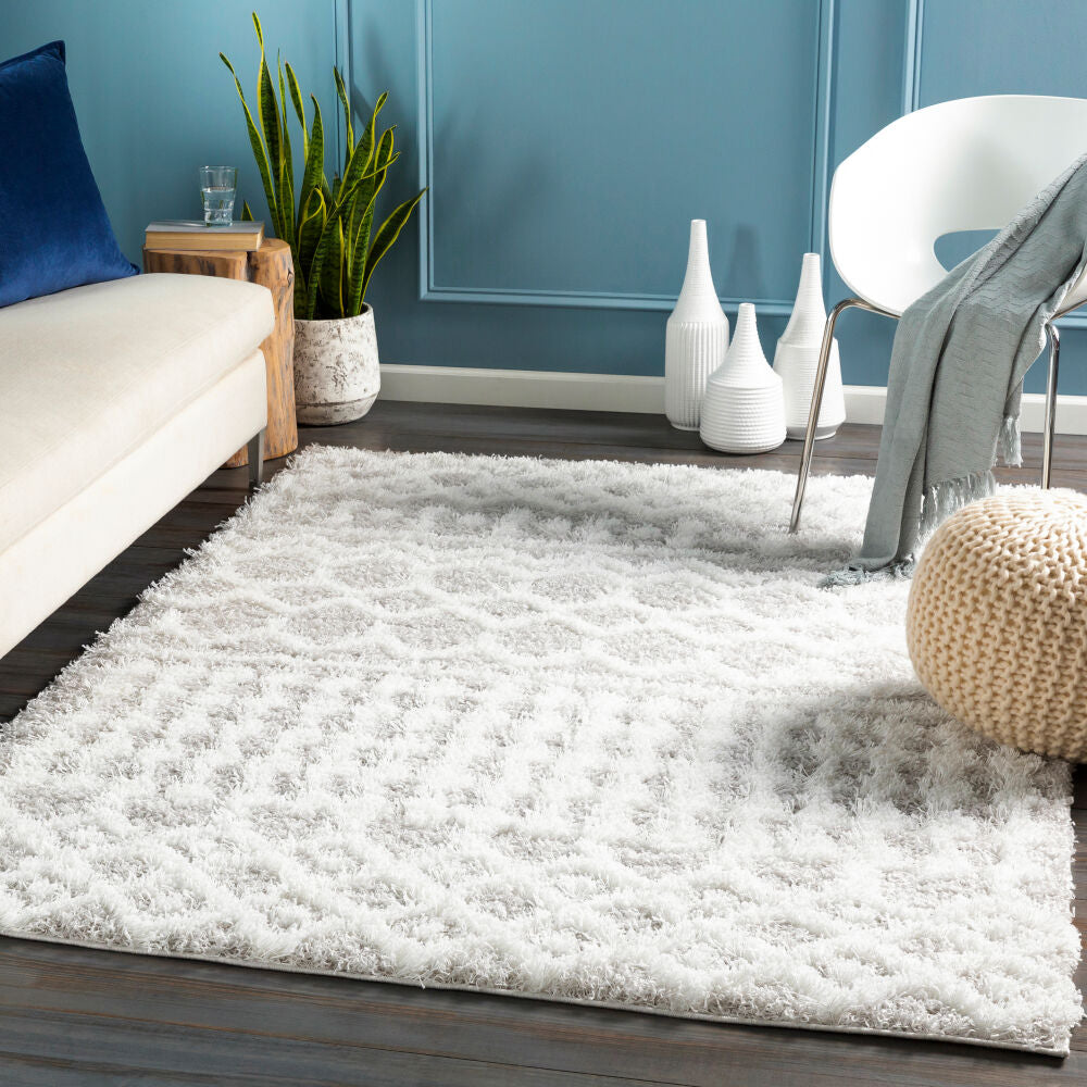 Urban Shag Light Gray/White Machine Woven Rug - roomscene