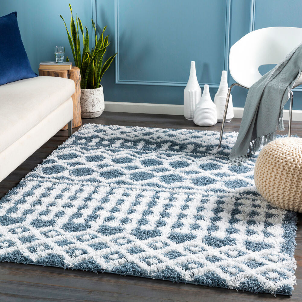 Urban Shag Denim/White Machine Woven Rug - roomscene