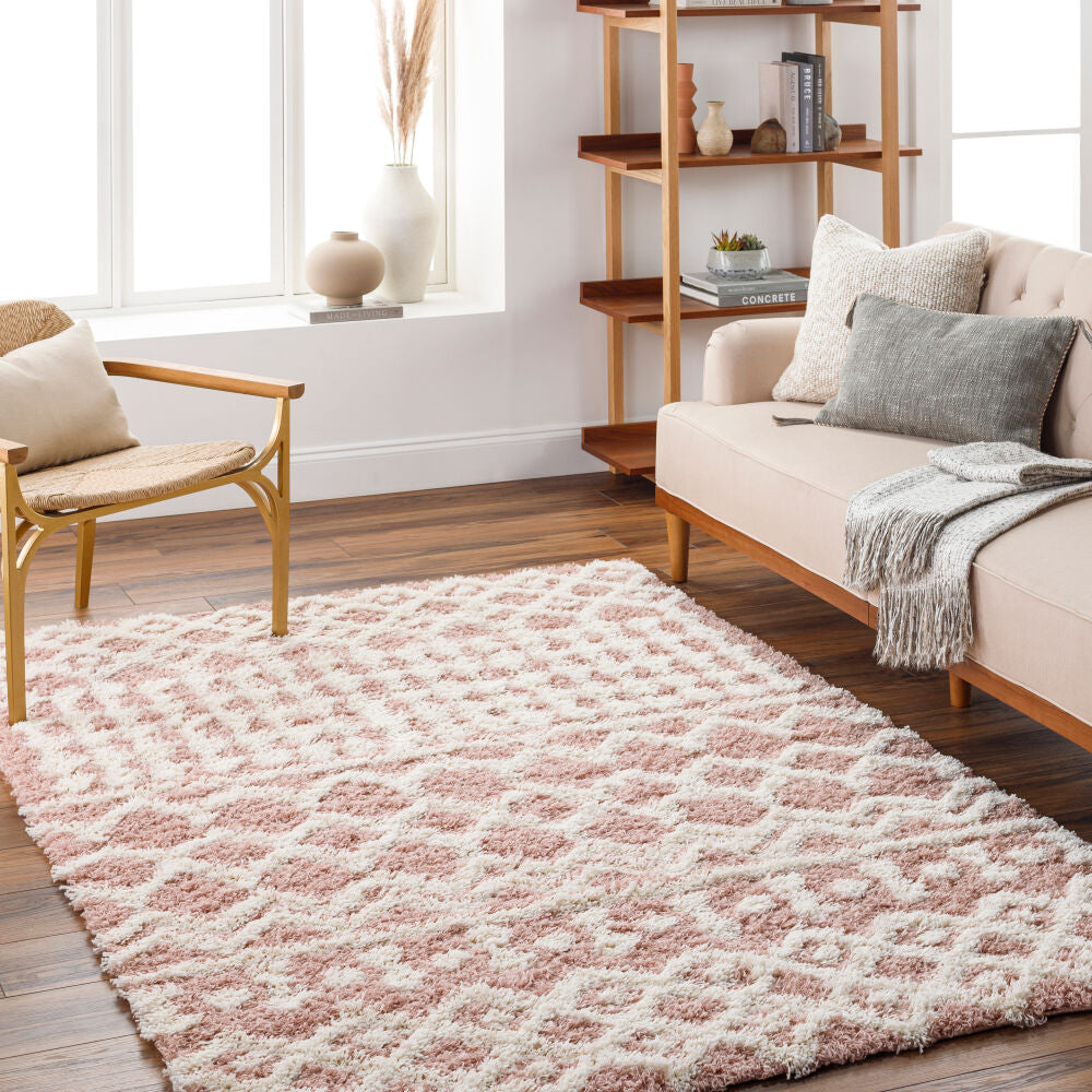 Urban Shag Dusty Pink/White Machine Woven Rug - roomscene