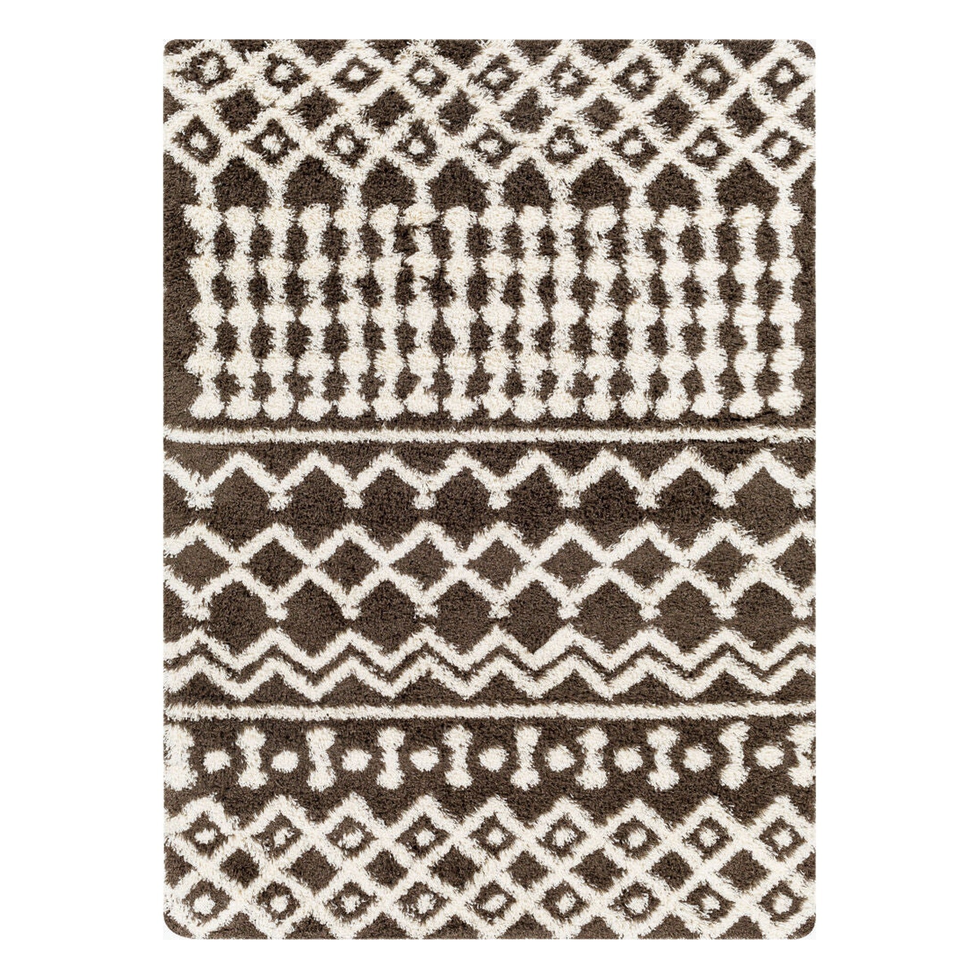 Urban Shag Dark Brown/Ivory Machine Woven Rug - 5'3" x 7'3"