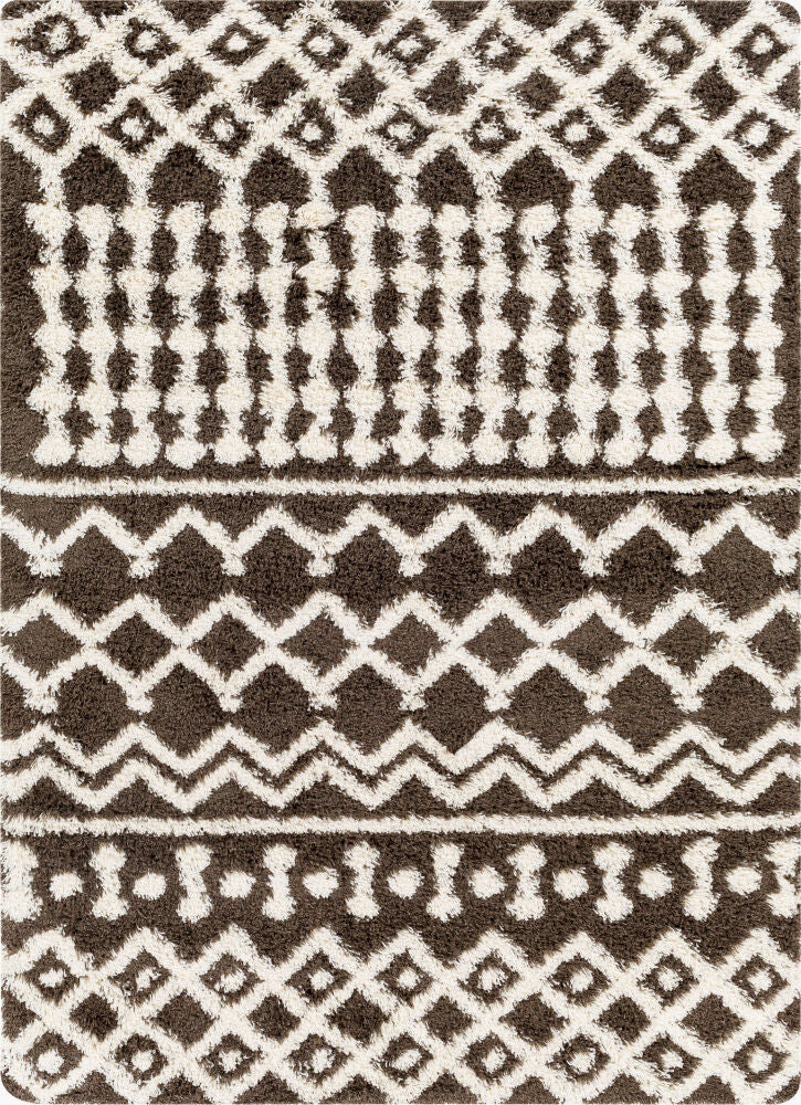 Urban Shag Dark Brown/Ivory Machine Woven Rug - 5'3" x 7'3"